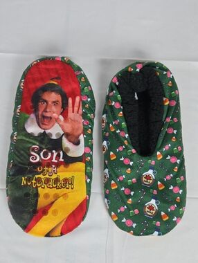 Green Elf-Themed Kids Footie Slippers